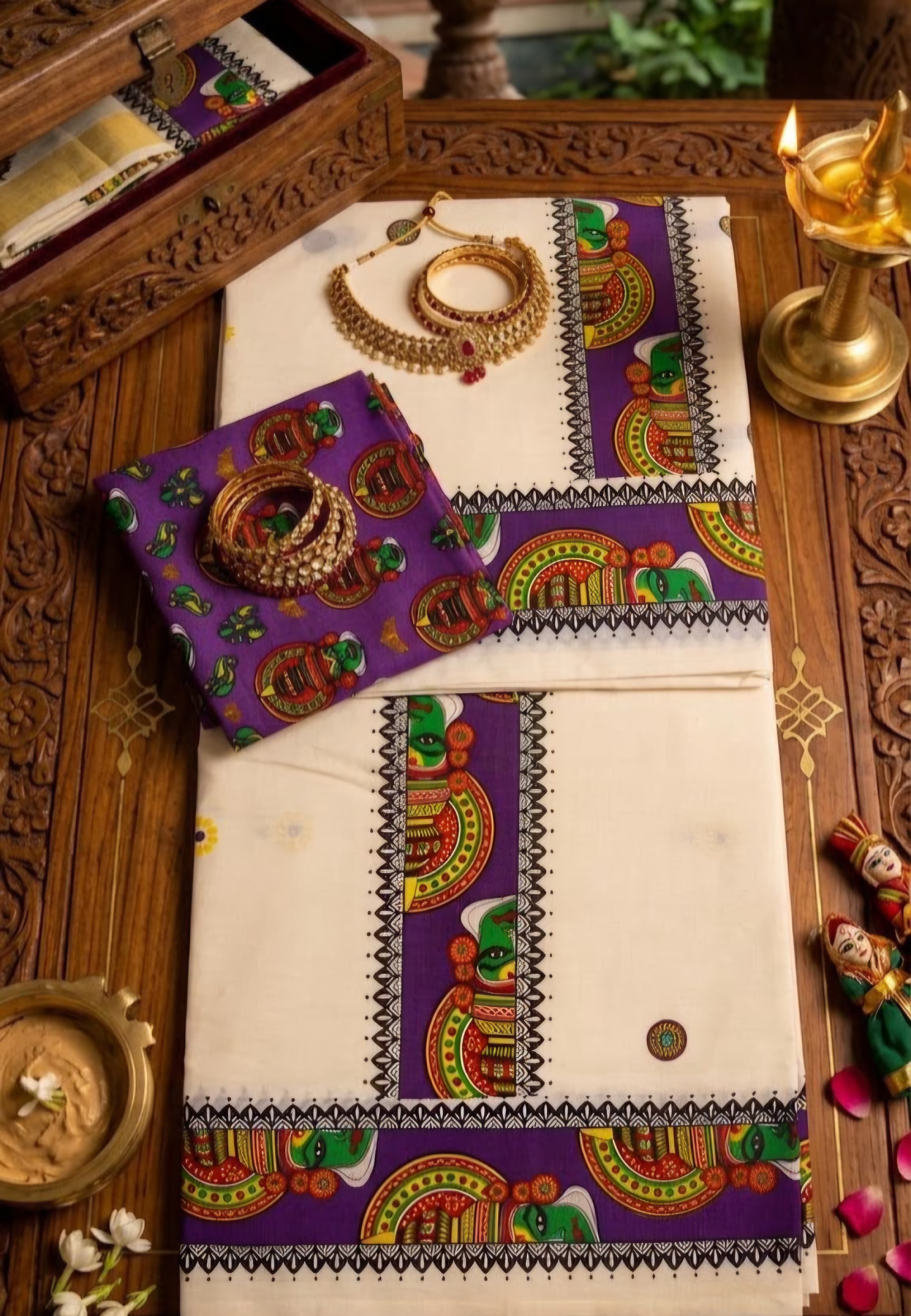 Purple Kathak Setsaree | With Printed Blouse